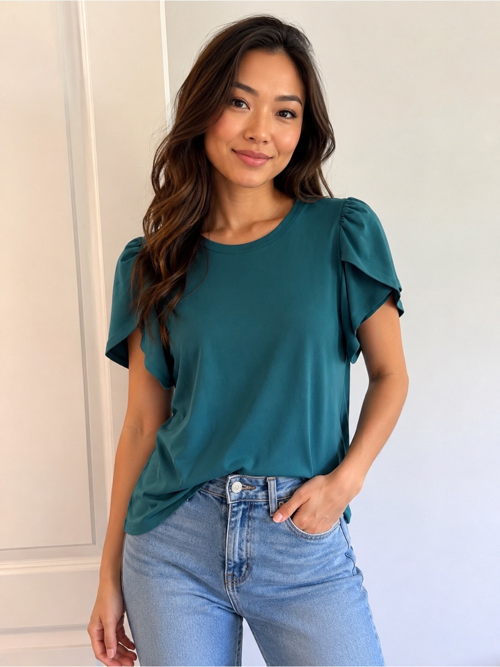 Michael Kors Teal Flutter Sleeve Blouse XS - oversized fit